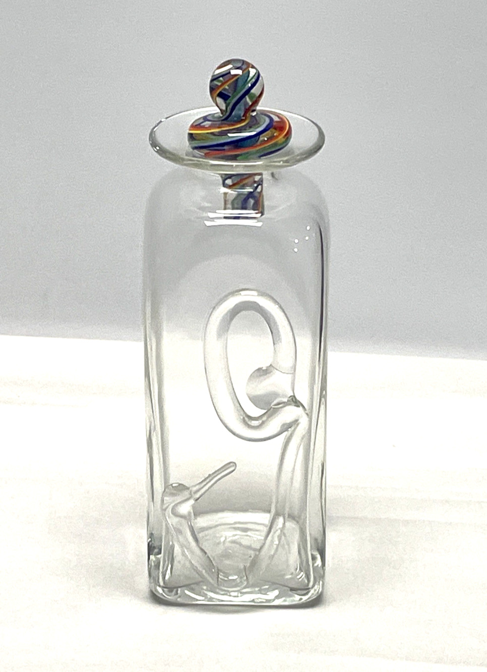 Jody Fine Art Glass Bottle Decanter Marble Stopper Signed Fine 96 9" Studio Glas